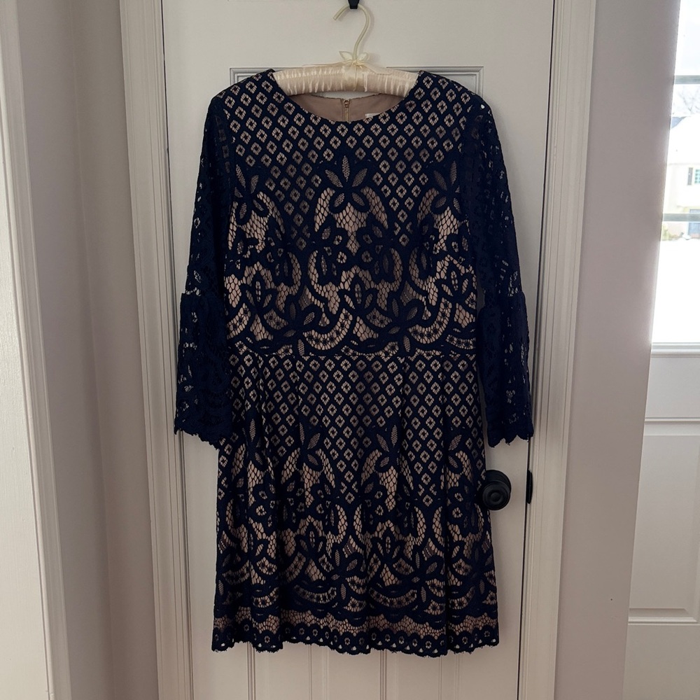 Eliza J Navy and Cream Lace Dress